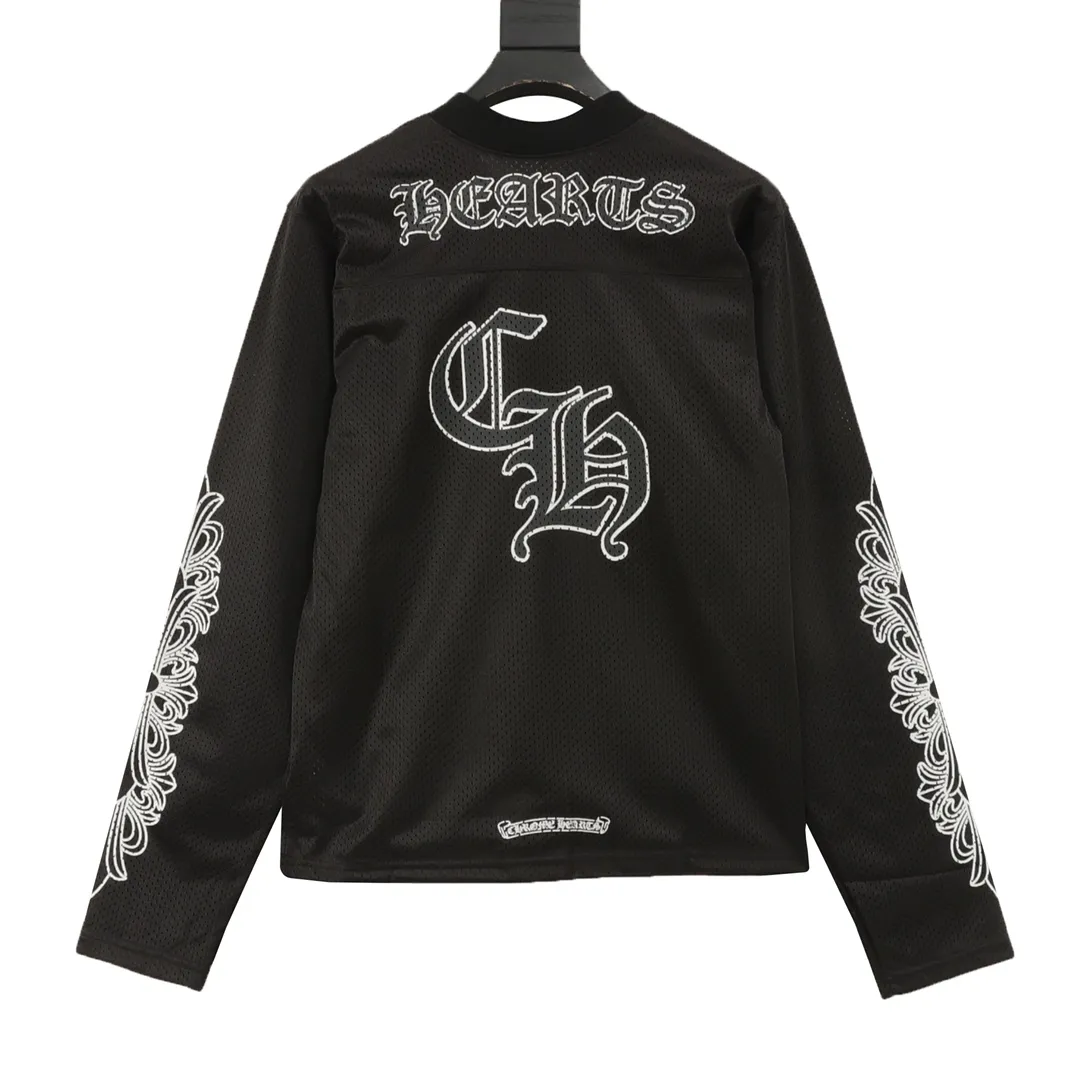 P190 model number Y668 Chrome Hearts Chrome Hearts 25FW Sanskrit mesh double-layer ice hockey jersey long-sleeved T-shirt. Printed using direct injection imported machines. Hardware accessories are all ground and customized. Correct configuration of 2025 Chrome Hearts authentic packaging. 300 grams of custom-made dyed mesh. Large version, loose and stylish. Differentiated from the low version, slim and long version, upper body and hips. Correct high-density main mark, washed tag, hand-sewn. Size: S-XL